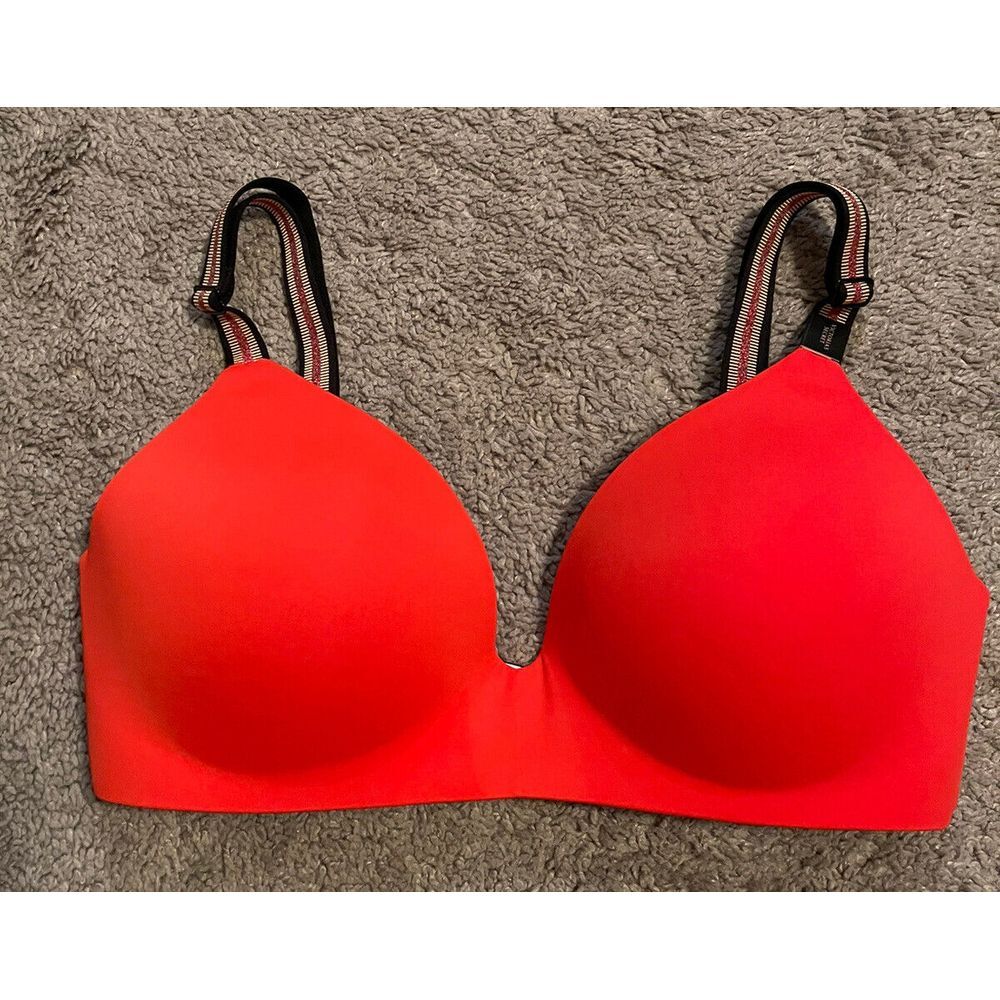 Victoria's Secret Red T-Shirt Bra with Striped Straps